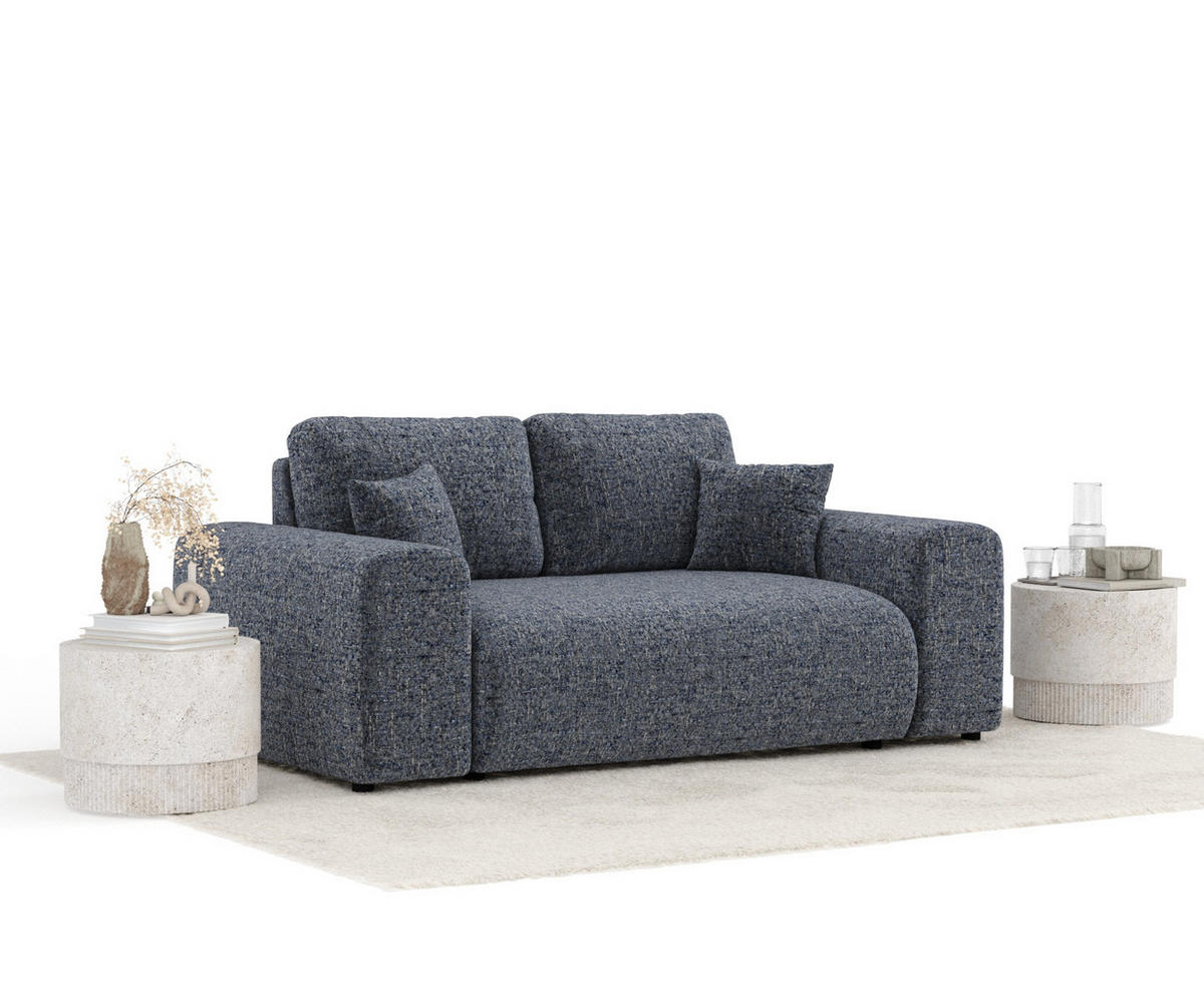 2-SITZER-SOFA Zanzibar Marineblau Webstoff - Schwarz/Dunkelblau, Holz/Holzwerkstoff (178/79/108cm) - Maison de Reve
