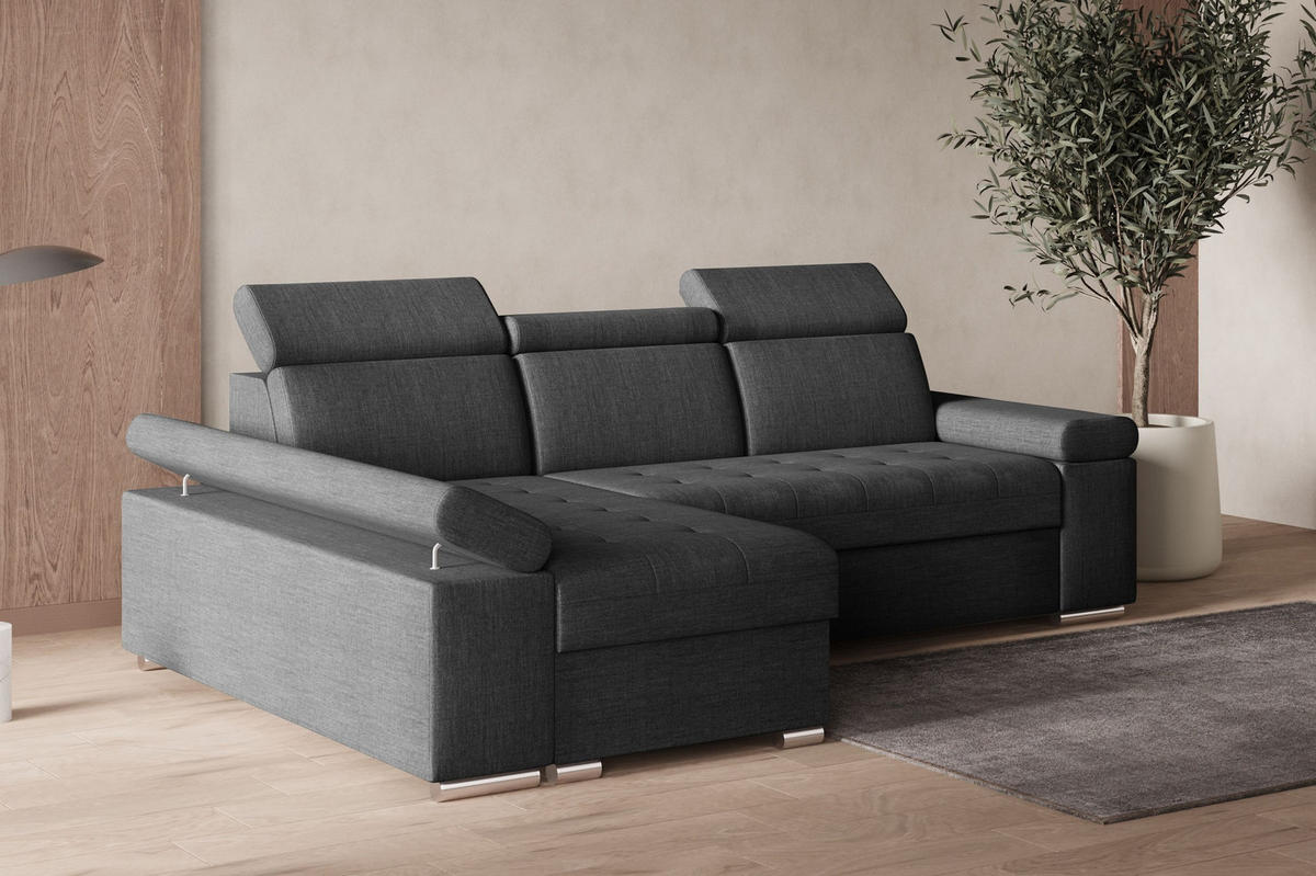 ECKSOFA mit Schlaffunktion Luka L Twist 23 - Dunkelgrau - Links - Dunkelgrau/Silberfarben, Holzwerkstoff (260/168cm) - Möblo