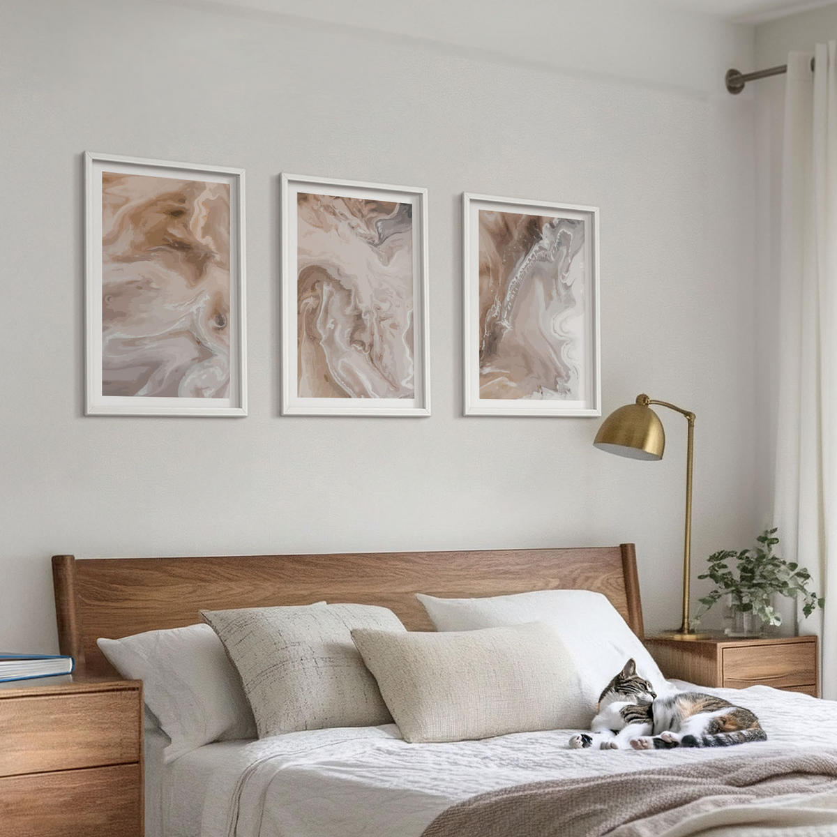WANDBILDER 3er-Set - 40x60 cm Weißer Rahmen - Abstrakter Marmorstein - Weiß, Kunststoff (40/60cm) - ArtPrintCave