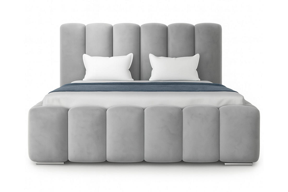 POLSTERBETT BARON mit Kopfteil, 140 x 200 cm, Doppelbett mit Bettkasten und Lattenrost aus Metall, Velourstoff, Frabe: Grau - Grau, Holz/Kunststoff (140/200cm) - Agmat-Furniture
