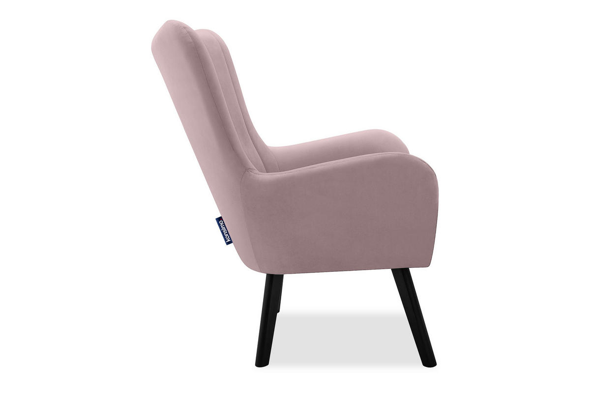 OHRENSESSEL GADI Velourstoff, Rosé - Pink/Schwarz, Holz/Textil (76/100/78cm) - KONSIMO®