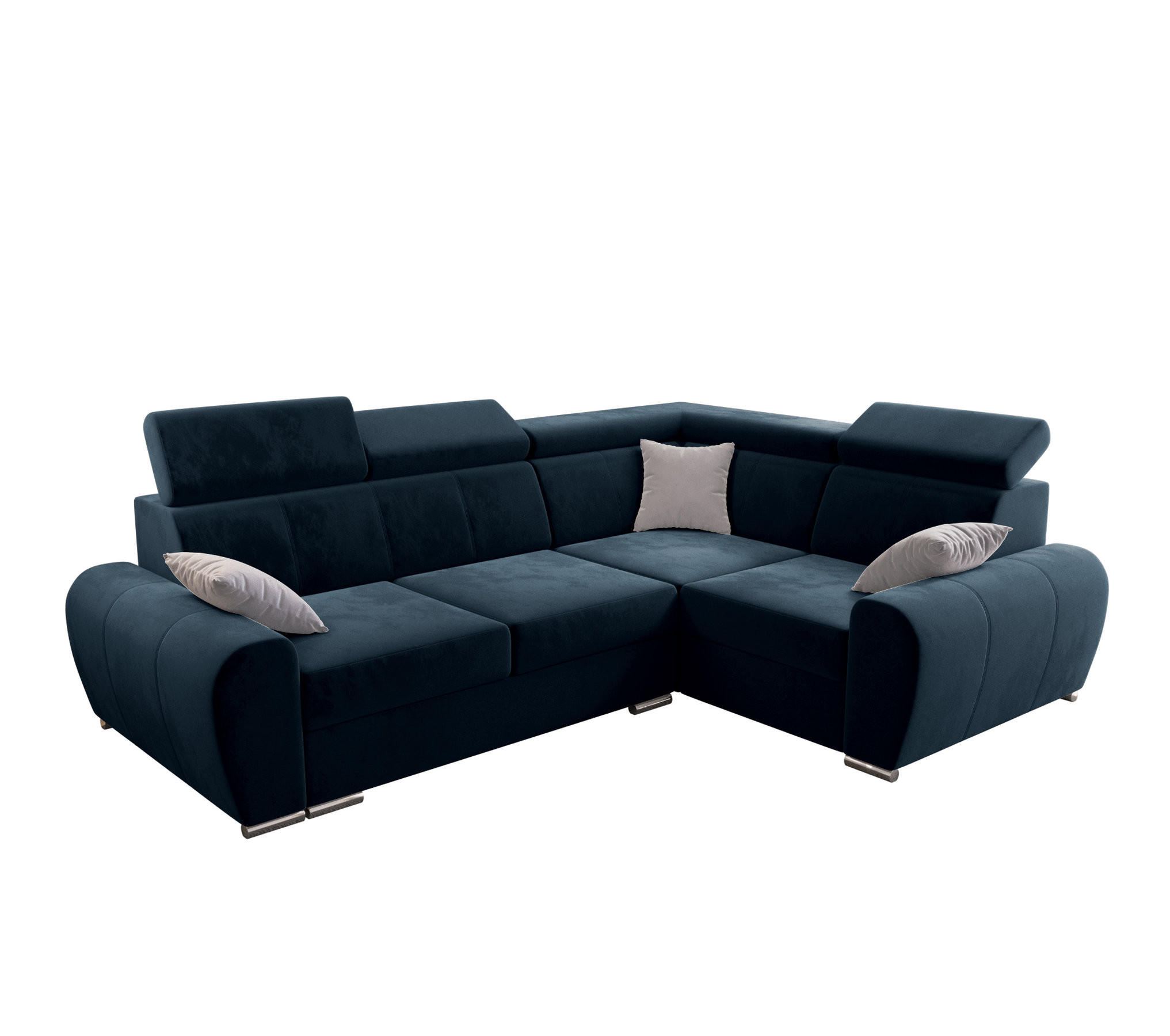 ECKSOFA APOLLO KN08, Eckcouch in L-Form mit Schlaffunktion, Farbe: Blau, Velourstoff, Ottomane Rechts - Blau, Textil (255/190cm) - O-Sofa