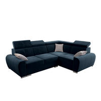 ECKSOFA APOLLO KN08, Eckcouch in L-Form mit Schlaffunktion, Farbe: Blau, Velourstoff, Ottomane Rechts - Blau, Textil (255/190cm) - O-Sofa