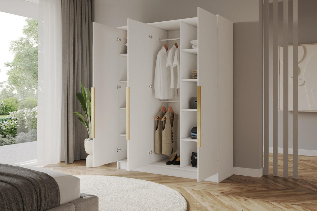 KLEIDERSCHRANK - PORTO - 150 - Weiß - Goldfarben/Weiß, Holzwerkstoff (150/200/51cm) - ALTDECOR