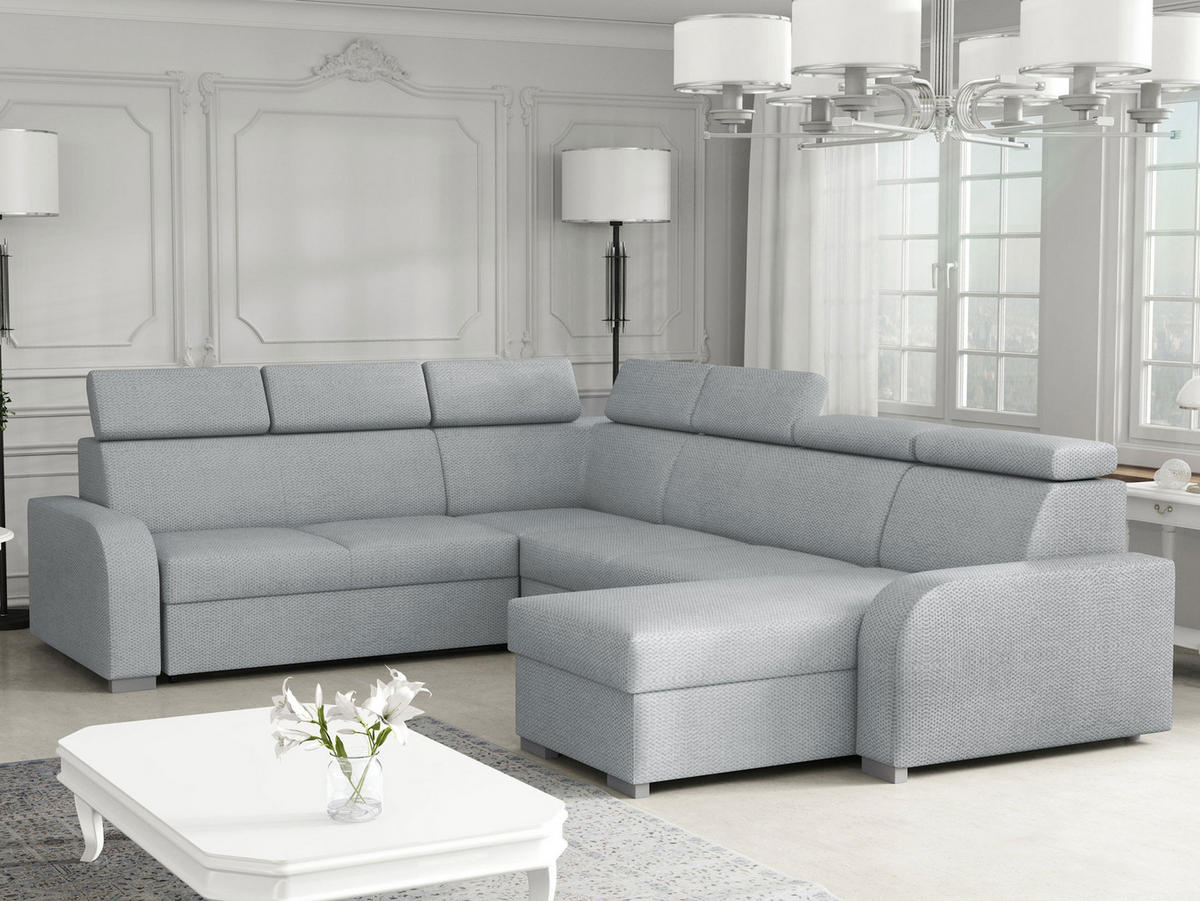 WOHNLANDSCHAFT Oslo 2rR2pLC - Silberfarben/Grau, Holz/Kunststoff (315/85/250cm) - MIRJAN24