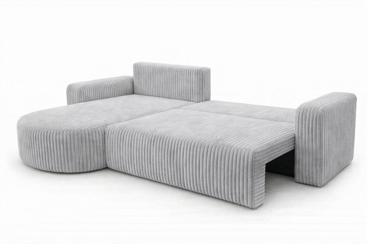 ECKSOFA Mit Schlaffunktion, Cordstoff Tilia, Grau, Links, ROUND ONE XL - Grau, Holz (271/175cm) - Kaiser Möbel