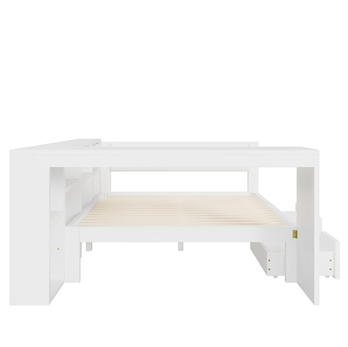 BETT 140/200 cm in Weiß mit gepolstertem Kopfteil, Schubladen und LED - Weiß, Holzwerkstoff (140/200cm) - BEAOK