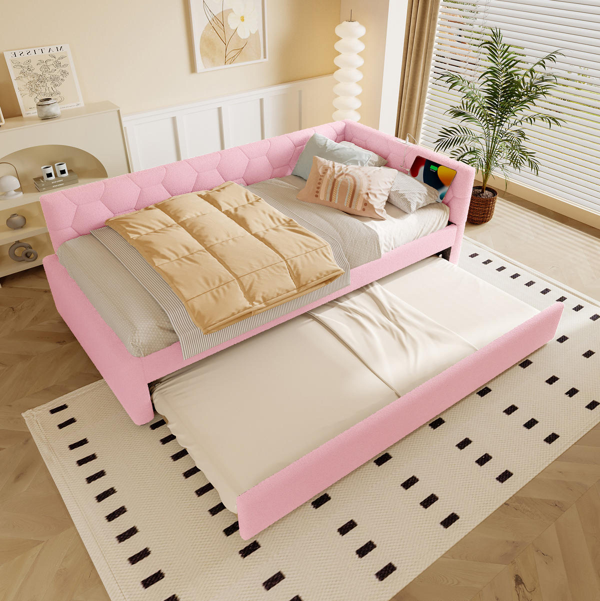 POLSTERBETT 90/200 cm Rosa aus Boucle mit Ausziehbett - Rosa, Textil (90/200cm) - OKMYHOME