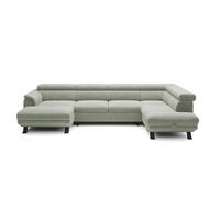 ECKSCHLAFSOFA Raven XL, Verstellbaren Kopfstützen, Bettkasten, Großes Sofa 334x198x162cm Rechte, Sand - Sandfarben, Holz/Textil (334/198cm) - DomoHome