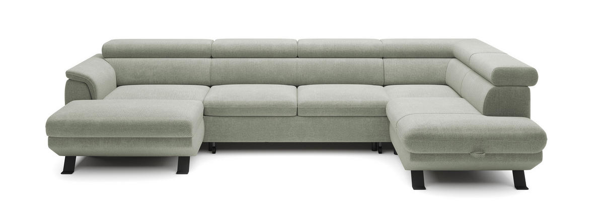 ECKSCHLAFSOFA Raven XL, Verstellbaren Kopfstützen, Bettkasten, Großes Sofa 334x198x162cm Rechte, Sand - Sandfarben, Holz/Textil (334/198cm) - DomoHome