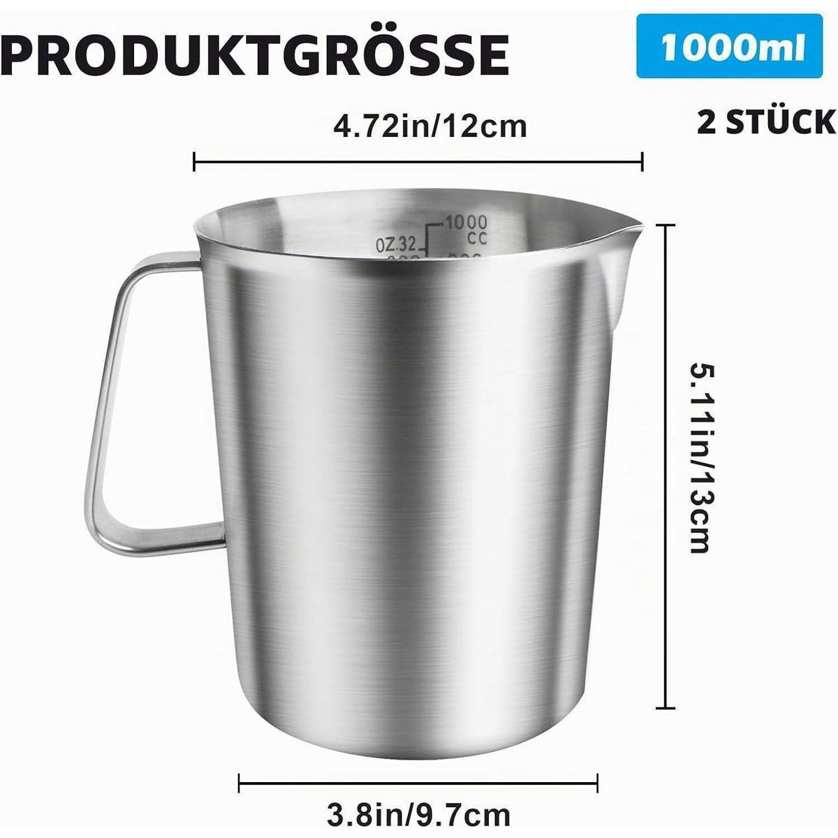 MESSBECHER 1L Edelstahl 2er Set - Silberfarben, Metall (1L)