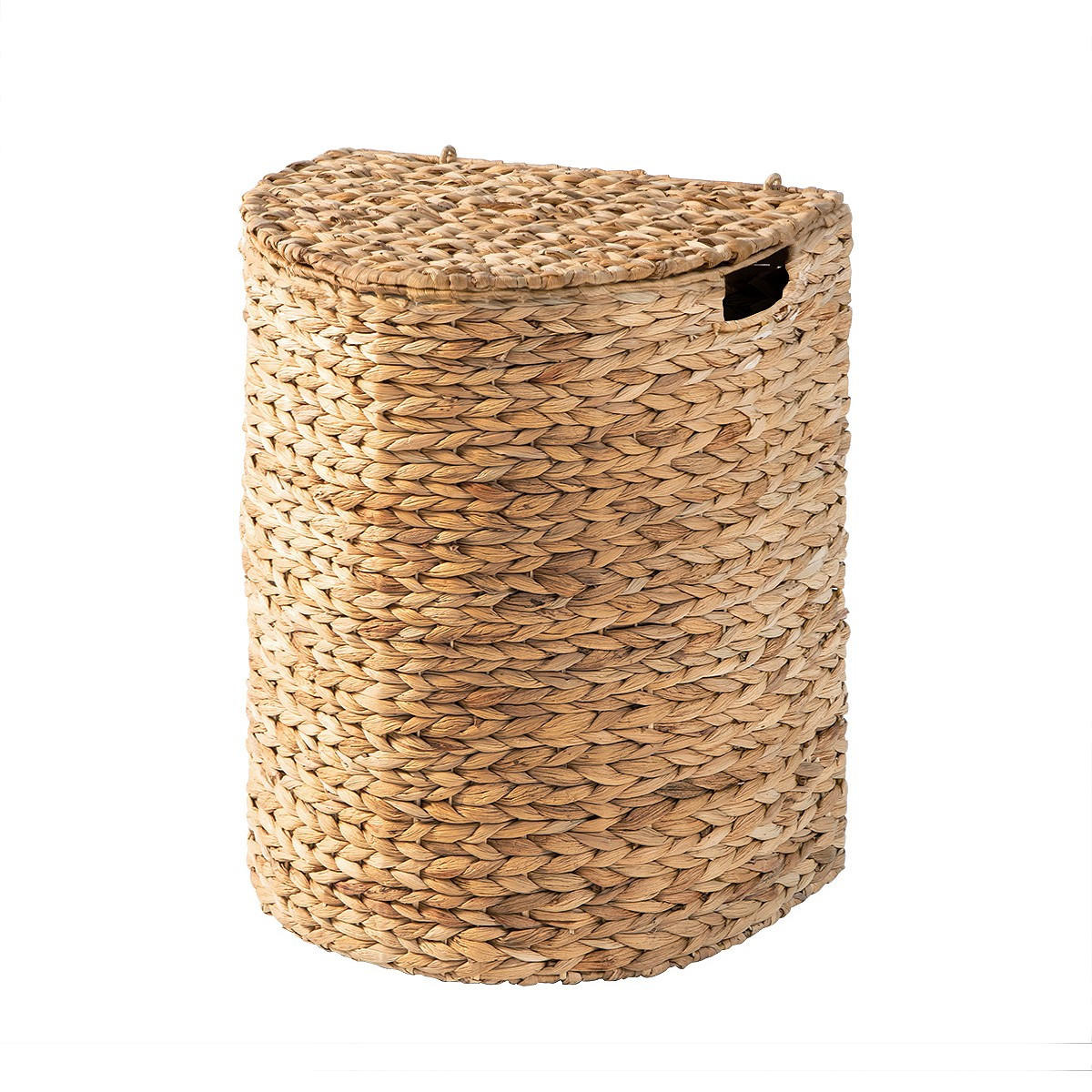 HALBMONDFÖRMIGER Wäschekorb aus Wasserhyazinthe mit Deckel 32/55/45 cm - Beige, Naturmaterialen (32/55/45cm) - Calicosy