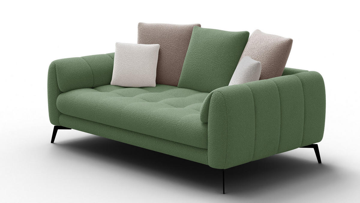 SOFA CALME 2,5-Sitzer, olive und beige - Olivgrün, Holz/Textil (199/92/108cm) - Courtois Laville