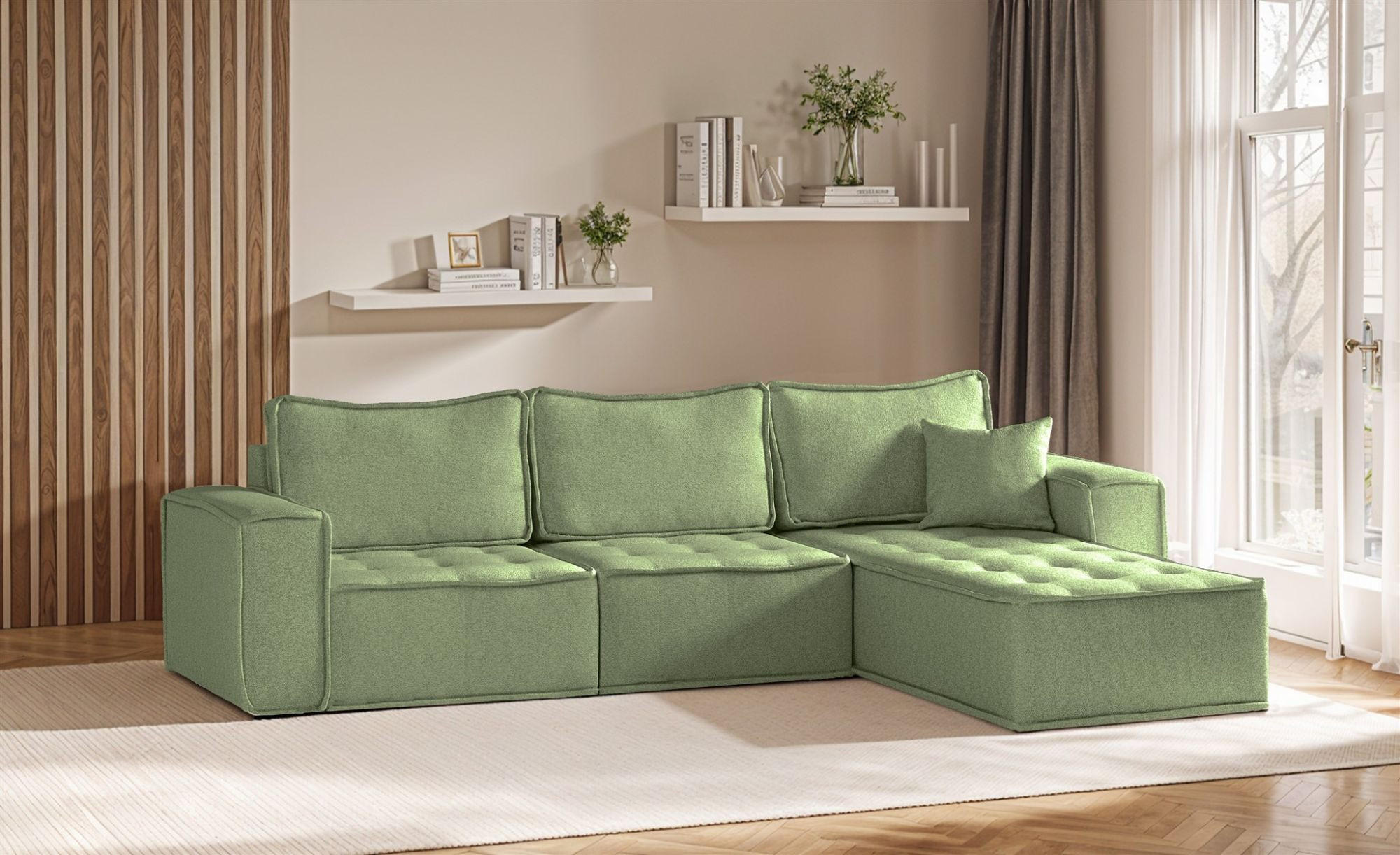 ECKSOFA Sande In Alpine - Hellgrün, Holzwerkstoff/Textil (292/192cm) - Fun Möbel