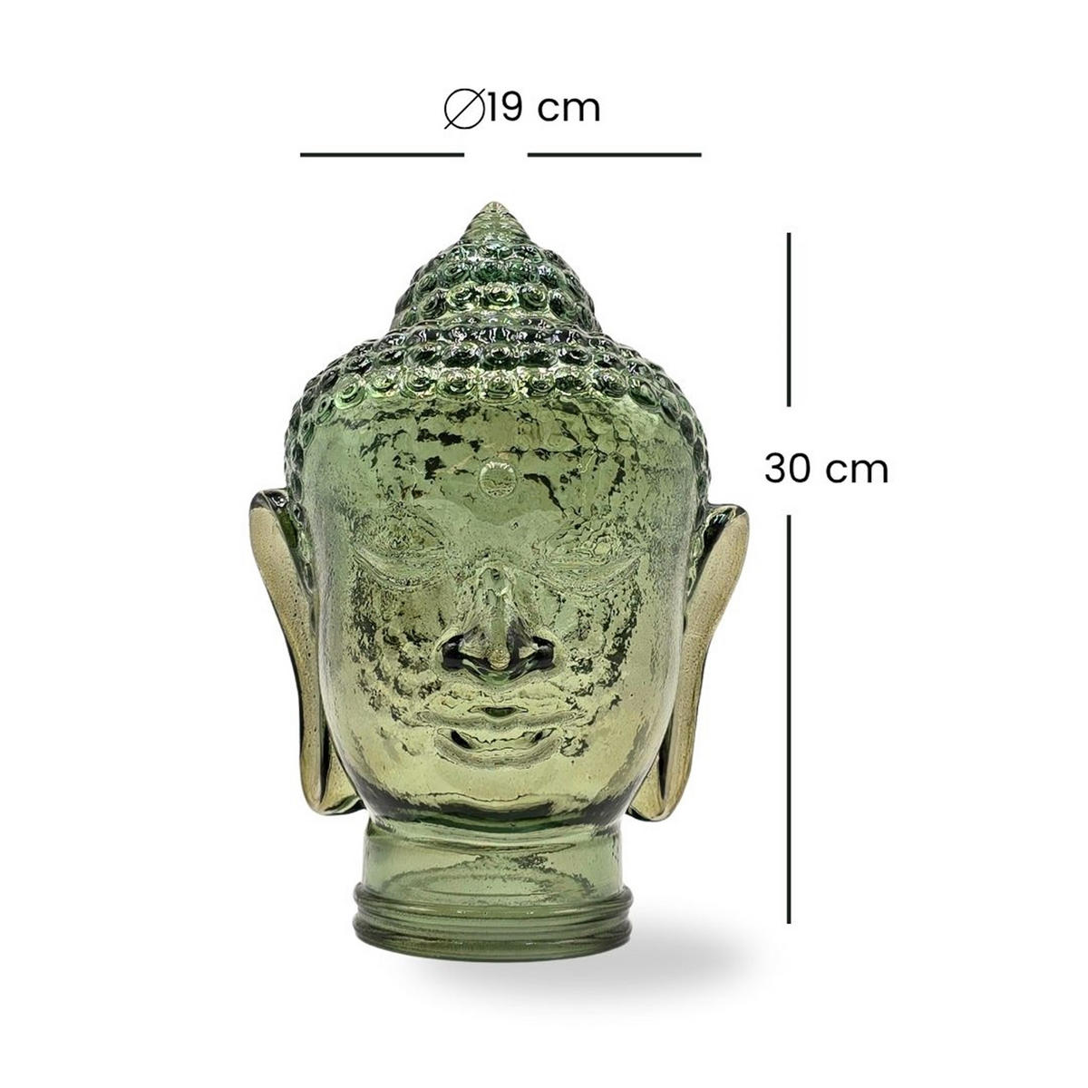 DEKO GLASKOPF THAI BUDDHA Glas, 30 cm Höhe T06 olivgrün - Olivgrün, Glas (19/30/19cm) - DESIGN DELIGHTS