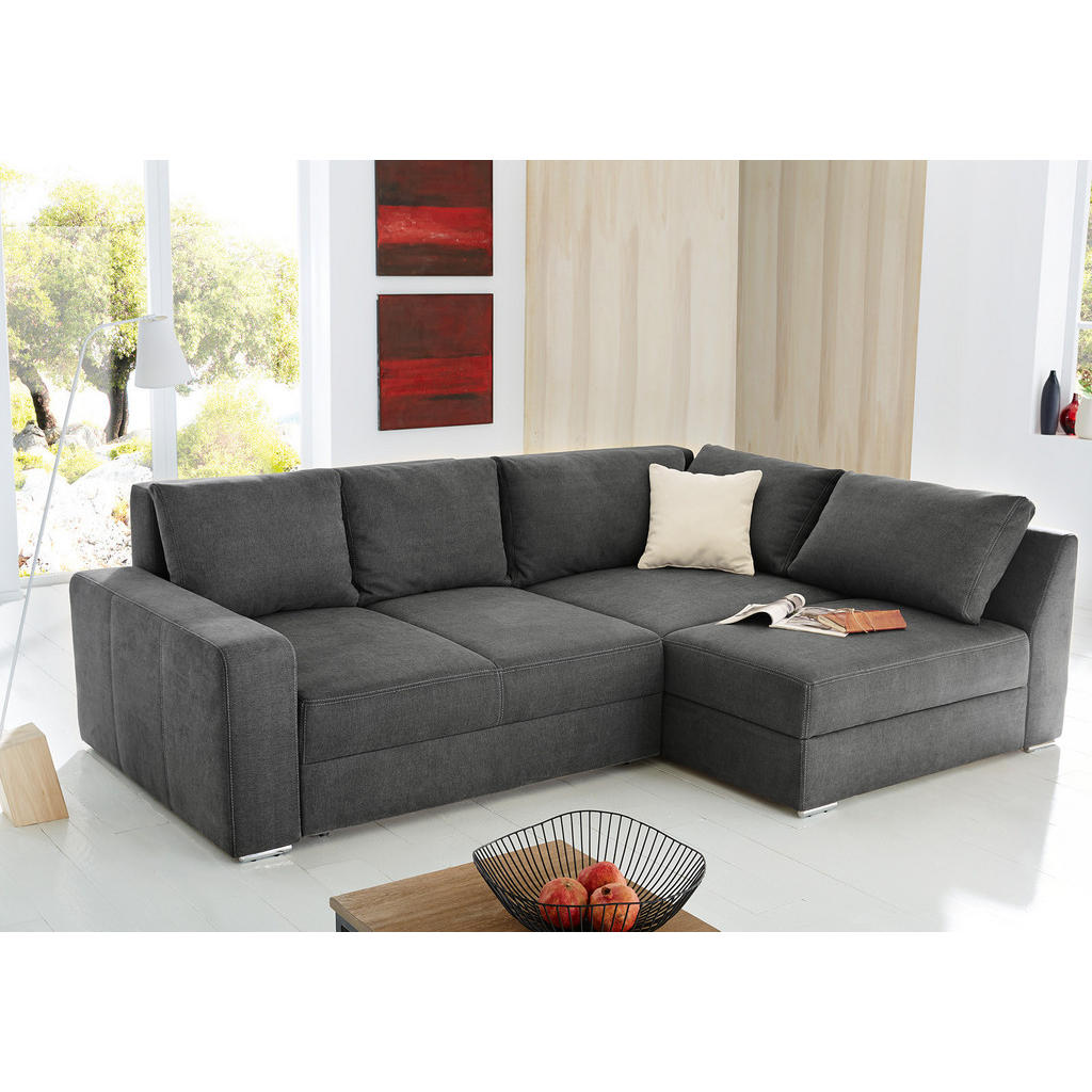 Thumbnail - luma-home Ecksofa-Dauerschläfer, Anthrazit, Textil, 3-Sitzer, Füllung: Polyurethan (PUR),Polyurethan (Pur), L-Form,L-For...