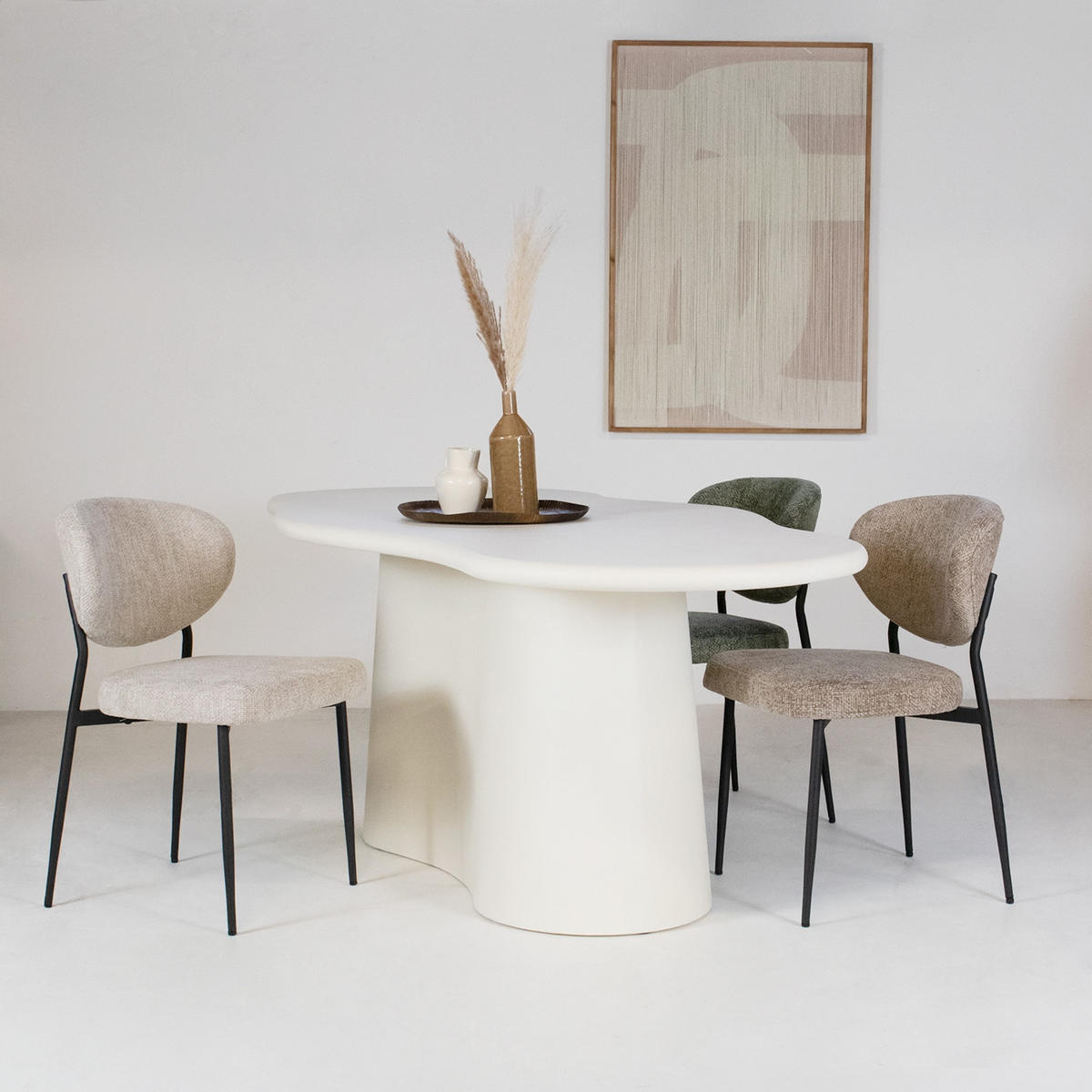 ESSZIMMERSTUHL 2er Set aus Stoff, beige - Beige/Schwarz, Textil/Metall (57/80/58cm) - Giga Meubel