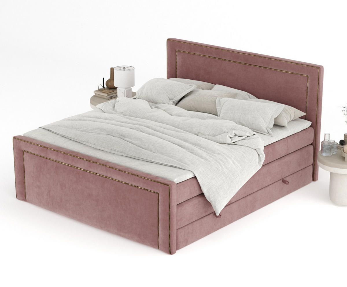 BOXSPRINGBETT Luxora Rosa 140/200 cm - Schwarz/Rosa, Holz/Holzwerkstoff (140/200cm) - Maison de Reve