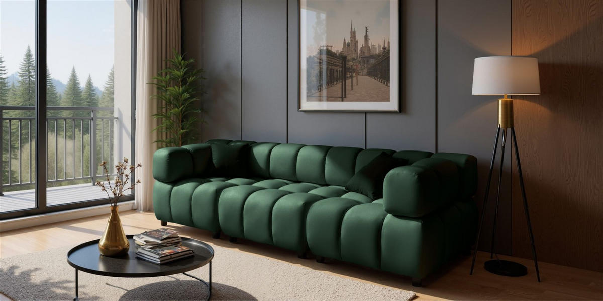 SOFA 3-sitzer Flow - Grün, Holzwerkstoff/Textil (288/71/96cm) - Fun Möbel