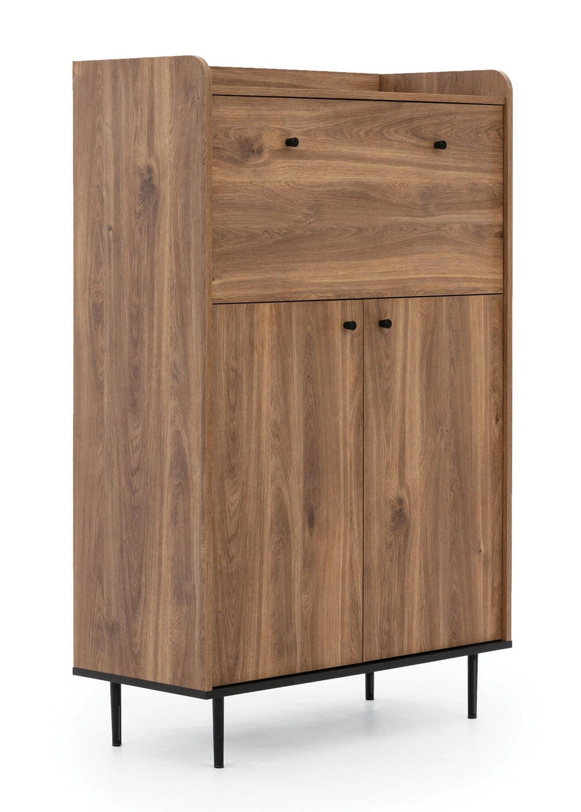 HIGHBOARD Nero KB90 90/45/140 mit Barschrank - Hellbraun/Schwarz, Holzwerkstoff/Metall (90/140/45cm) - Ravio