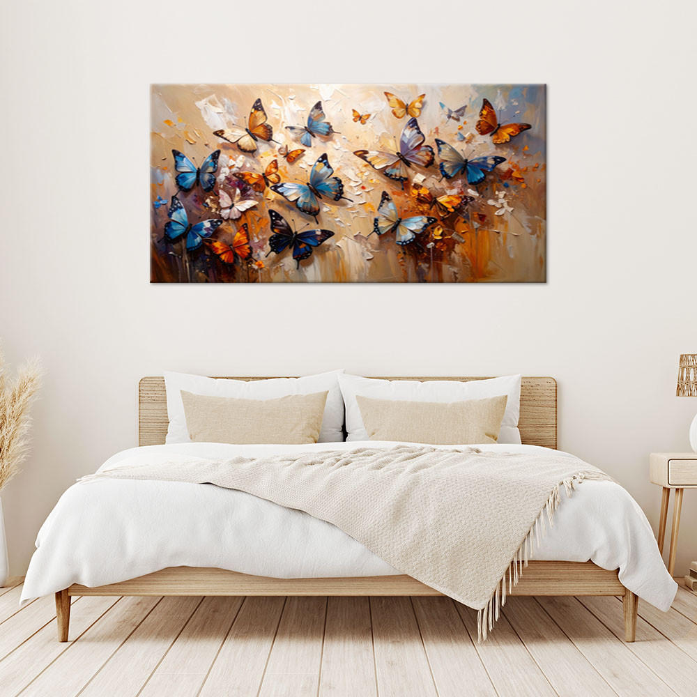 LEINWANDBILD Bunte Schmetterlinge 80x40cm - Beige, Textil (80/40cm) - Feeby