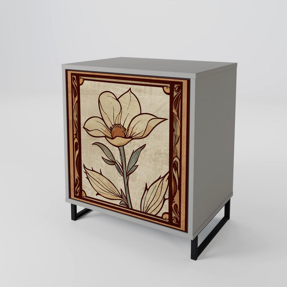 SIDEBOARD TIMELESS FLORA, Grau, 57,5x42x57,5 cm, Ohne Füße - Multicolor/Grau, Holzwerkstoff (57.5/57.5/42cm) - SpaceRebels