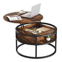 COUCHTISCH rund höhenverstellbar Landhausstil versteckter Stauraum Holz Grau - Grau, Holz (80/80/60cm) - Kaket