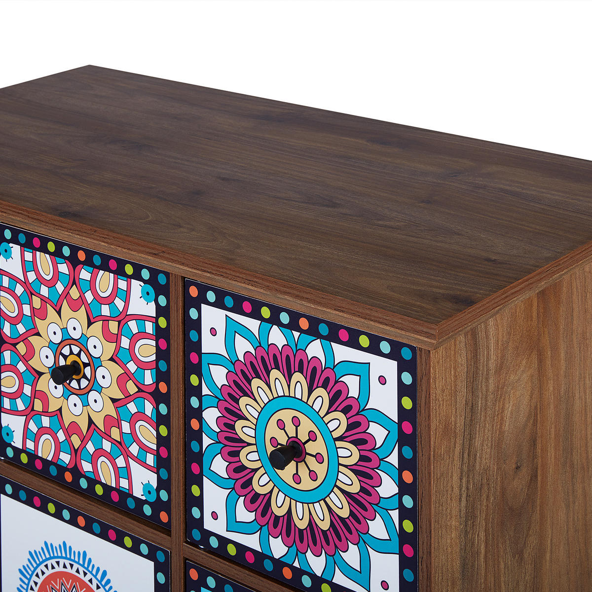 SIDEBOARD Dunkler Holzfarbton Kuma - Blau/Pink, Holzwerkstoff (79/92/40cm) - Beliani