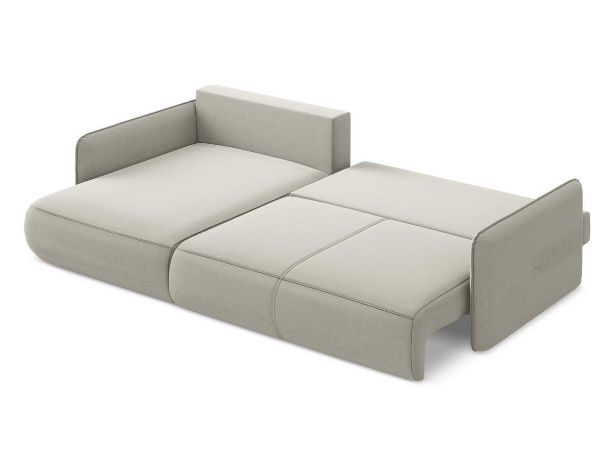 ECKSOFA mit Schlaffunktion Samt Stoff Creme - Perlmutt/Creme, Kunststoff/Textil (148/240cm) - Makamii