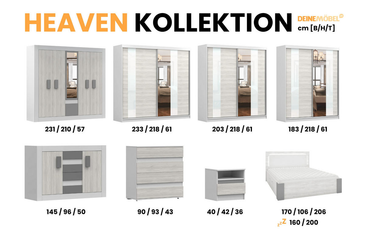 SCHIEBETÜRENSCHRANK HEAVEN MULTI 203/218/61 mit Spiegel in Weiß/Kathult - Eichefarben/Weiß, Holzwerkstoff (203/218/61cm) - Deine Möbel 24