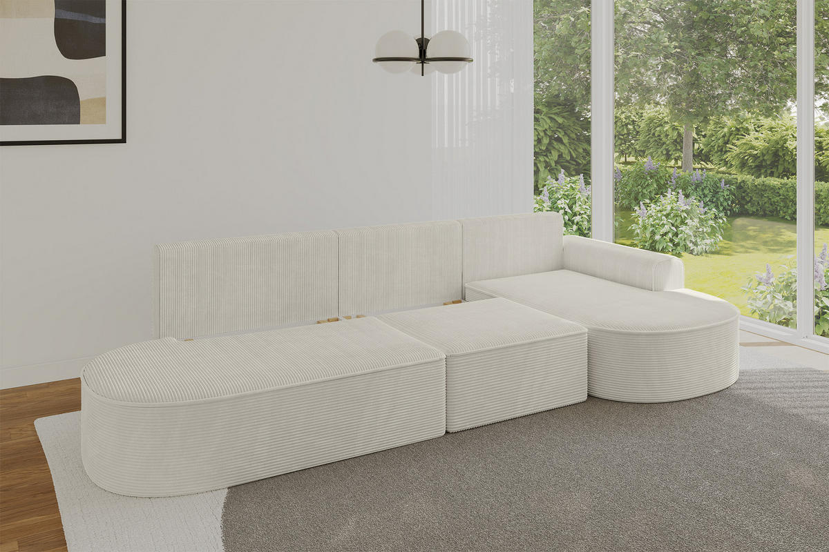 ECKSOFA mit Schlaffunktion Ottomane RECHTS MARI L2-S 368X167X85 Creme Cord - Creme/Schwarz, Holzwerkstoff/Kunststoff (167/368cm) - ALTDECOR