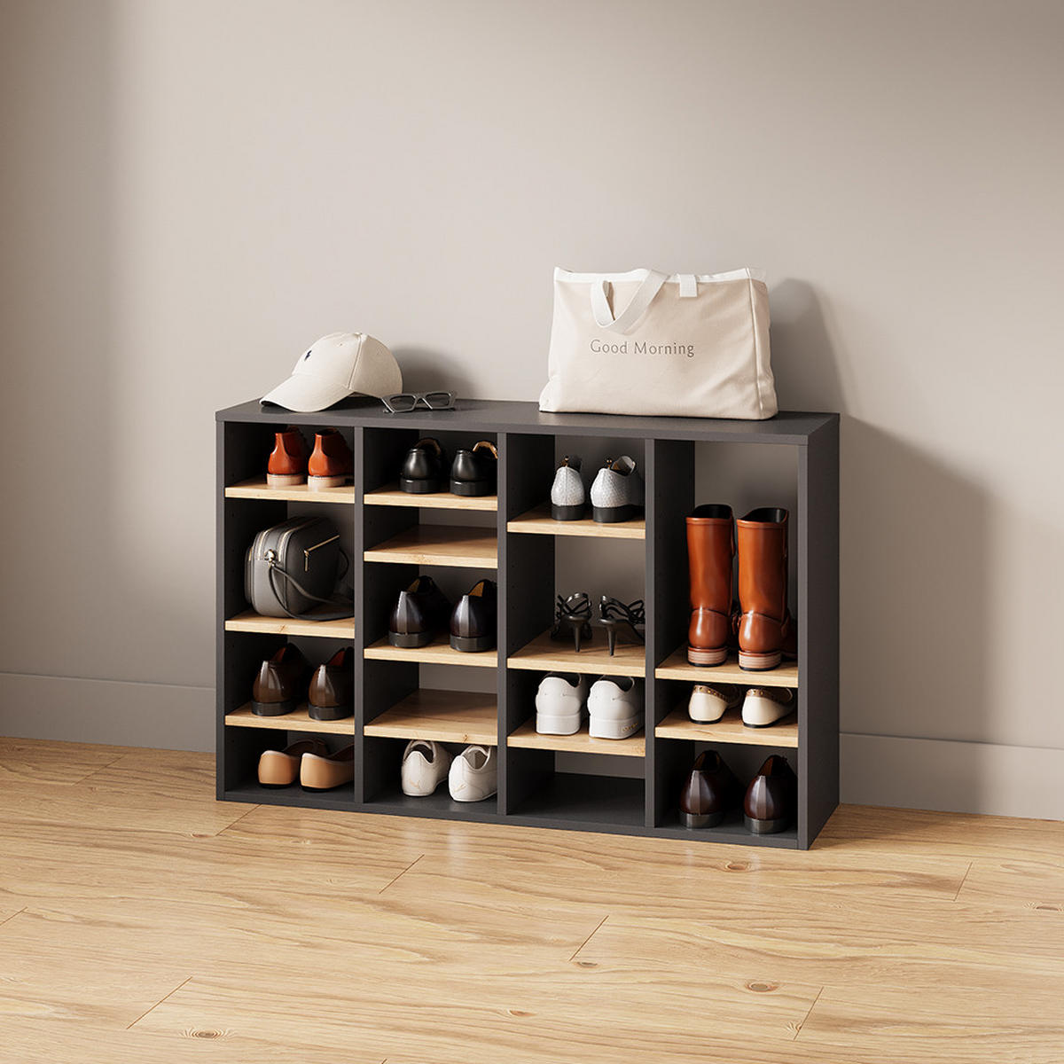 SCHUHSCHRANK Liguria Anthrazit 20 Fächer - Honigeiche/Anthrazit, Holzwerkstoff (104/99/33cm) - Livinity®