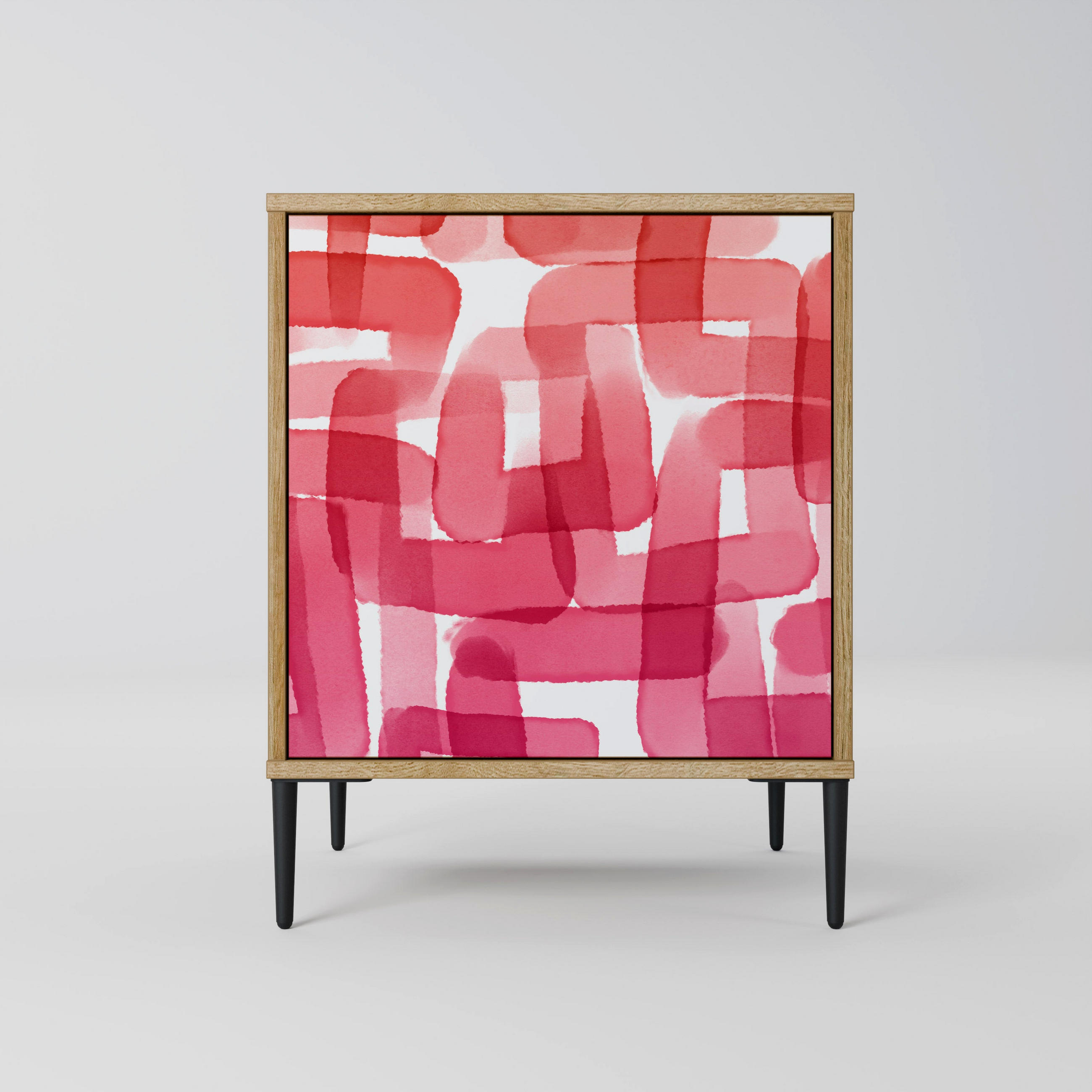 SIDEBOARD KALEIDOSCOPIC CUBISM, Eichefarben, 57,5x42x72,5 cm, Schwarze Metallfüße - Eichefarben/Multicolor, Holzwerkstoff/Metall (57.5/72.5/42cm) - SpaceRebels