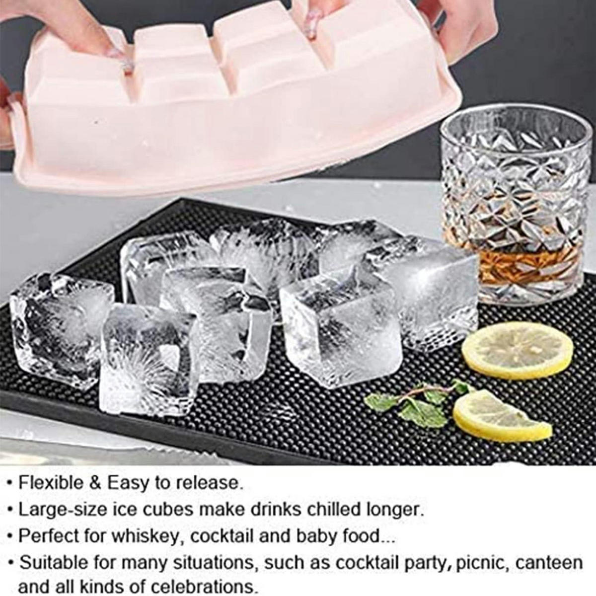 EISWÜRFELFORM 2er Set Silikon mit Deckel für 16 große Eiswürfel - Multicolor, Kunststoff (12/5.4/22cm)