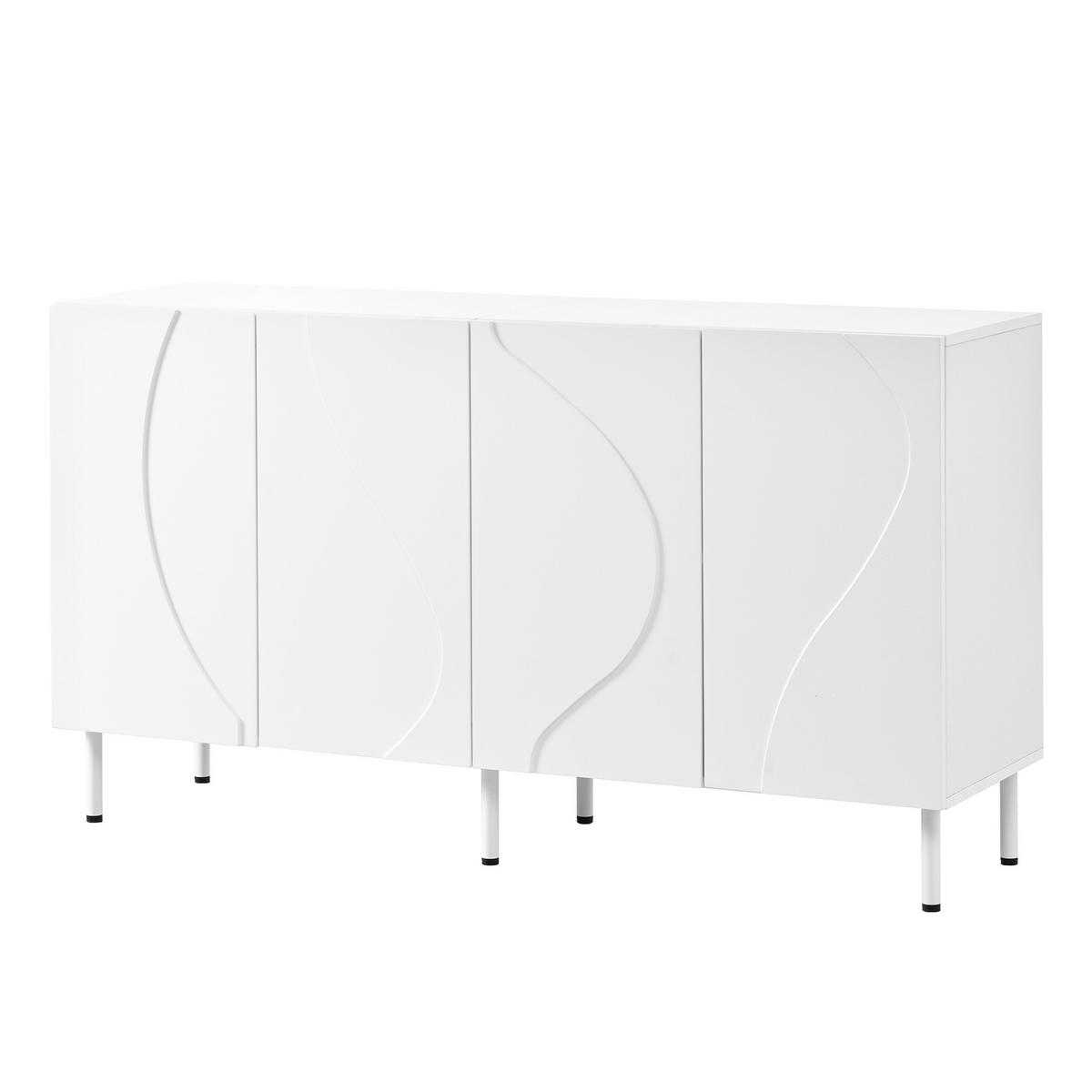 SIDEBOARD mit 3D-geschwungenen Türen Push-to-Open, stabile MDF/PB Konstruktion, Metallfüße, Stauraum Holzoptik - Weiß, Holzwerkstoff (140/77.5/40cm) - EVRYAE
