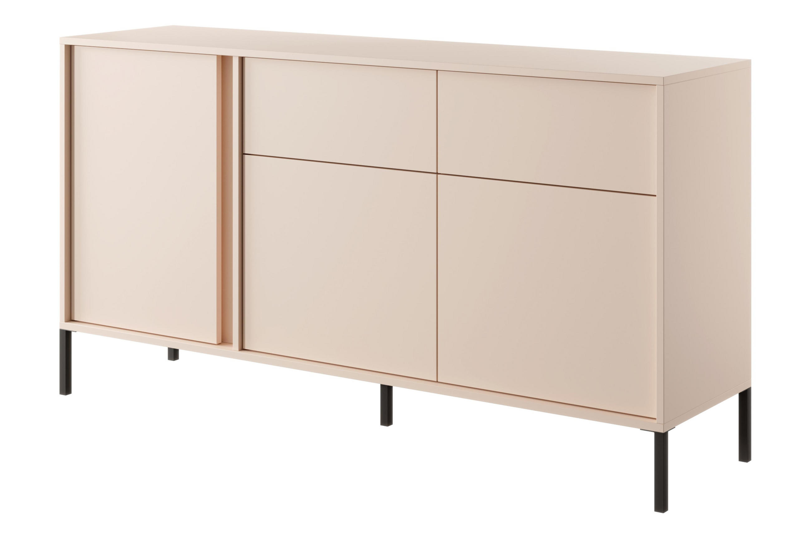 SIDEBOARD Piemontesia 3T 2S Beige 153,1/81,4/39,5 cm – mit Push-to-Open-Funktion - Beige/Schwarz, Holzwerkstoff/Metall (153/81.4/39.5cm) - AX Living