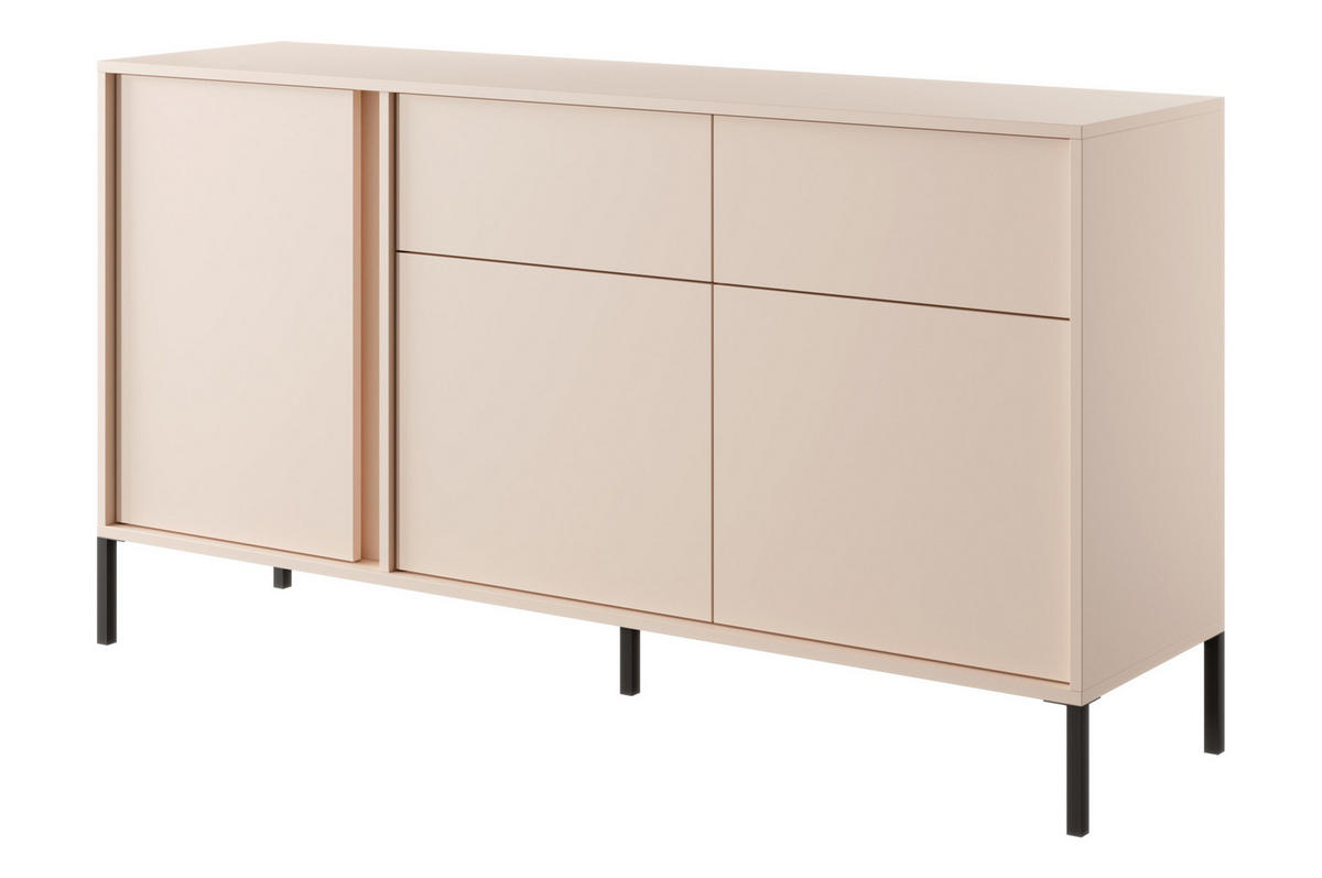 SIDEBOARD Piemontesia 3T 2S Beige 153,1/81,4/39,5 cm – mit Push-to-Open-Funktion - Beige/Schwarz, Holzwerkstoff/Metall (153/81.4/39.5cm) - AX Living