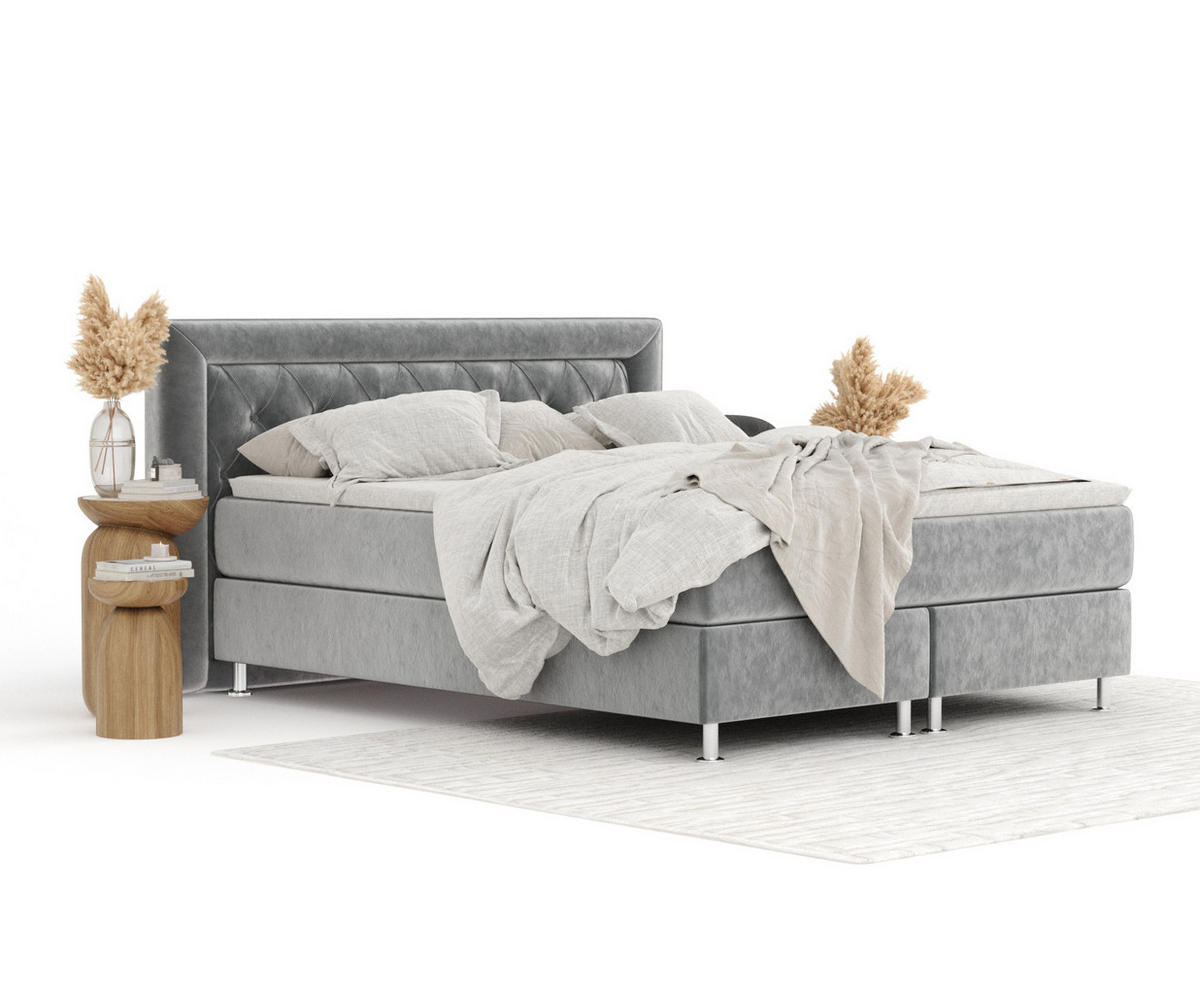 BOXSPRINGBETT Lavello Grau 200/200 cm mit Latex-Topper - Silberfarben/Grau, Holz/Holzwerkstoff (200/200cm) - Maison de Reve