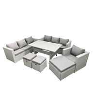 GARTENMÖBEL SET mit 3-Sitzer-Sofa und Sessel, Esstisch,3 Hockern Polyrattan Hellgrau 10-Sitzer - Hellgrau/Grau, Glas/Kunststoff - Fimous