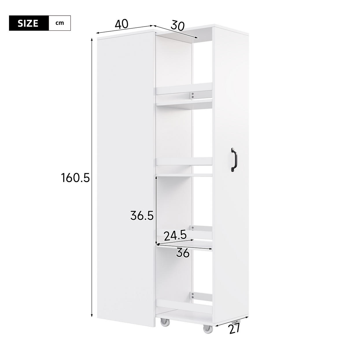 BÜCHERREGAL Schmal 160cm mit Rollen Platzsparend Modern - Weiß, Holzwerkstoff (40/160.5/30cm) - FLIEKS