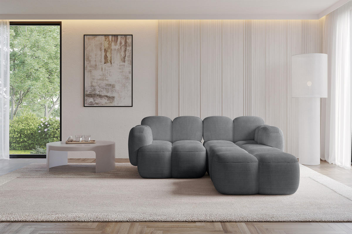 ECKSOFA modulares Sofa Rechts Miko-L1 214x205x75 Dunkelgrau Cord - Graphitfarben/Schwarz, Holzwerkstoff/Kunststoff (214/205cm) - ALTDECOR