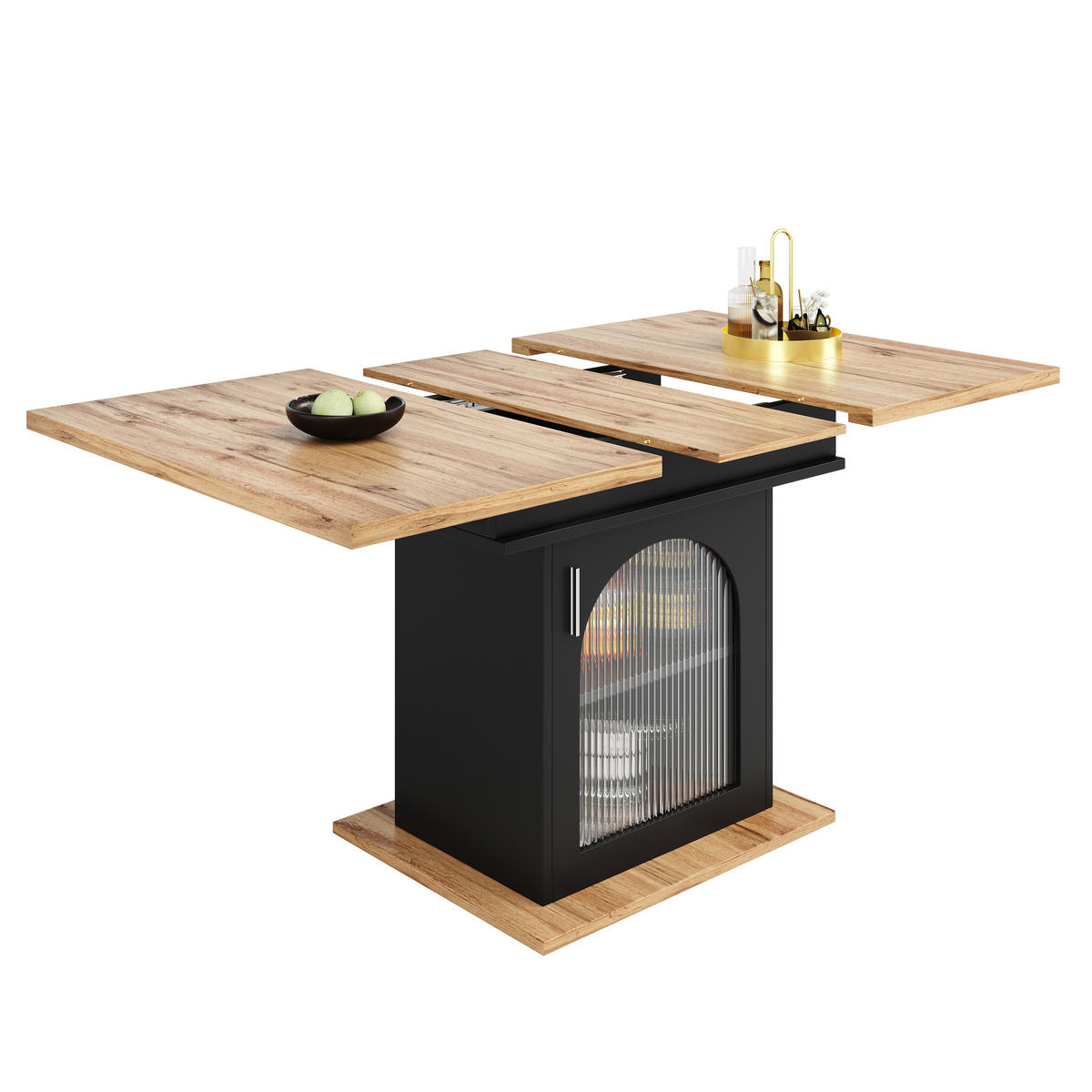 ESSTISCH in Schwarz und Holzoptik 110-140/70/76 cm - Schwarz, Glas/Holzwerkstoff (140/70/76cm) - Urban Meuble