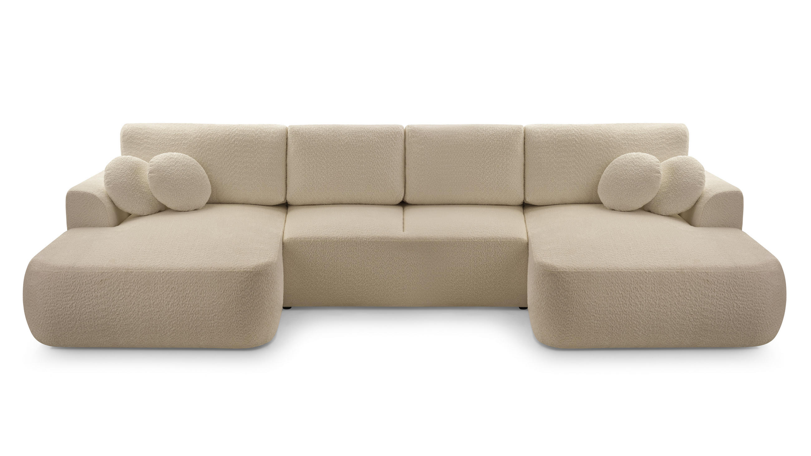 WOHNLANDSCHAFT FILO Beige Boucle-Stoff mit Schlaffunktion - Beige, Holz (364/87/168cm) - MASSENO