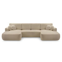 WOHNLANDSCHAFT FILO Beige Boucle-Stoff mit Schlaffunktion - Beige, Holz (364/87/168cm) - MASSENO