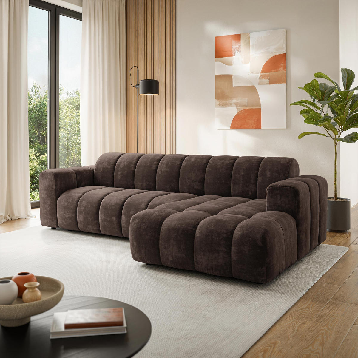 ROHOVÁ Sedačka SETIA LUMO 40, Hnědá - černá/hnědá, dřevo/textil (304/165cm) - MASSENO