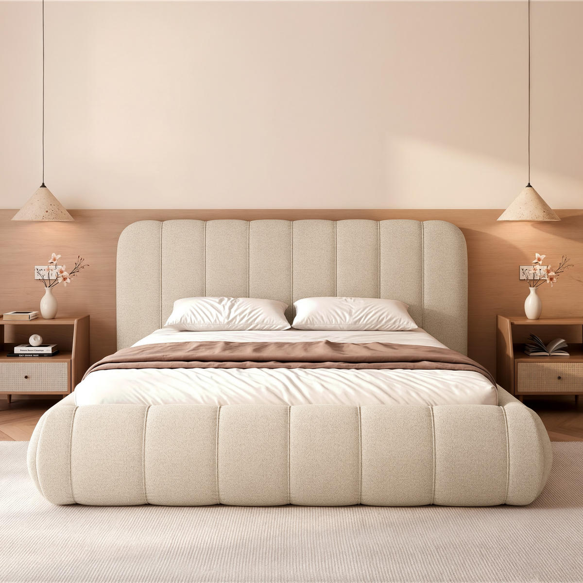 POLSTERBETT Gallo 160x200 cm Beige Schlingengewebe – (Doppelbett mit Bettkasten, Lattenrost, voluminöses Kopfteil) - Beige, Holz/Holzwerkstoff (160/200cm) - Ravio