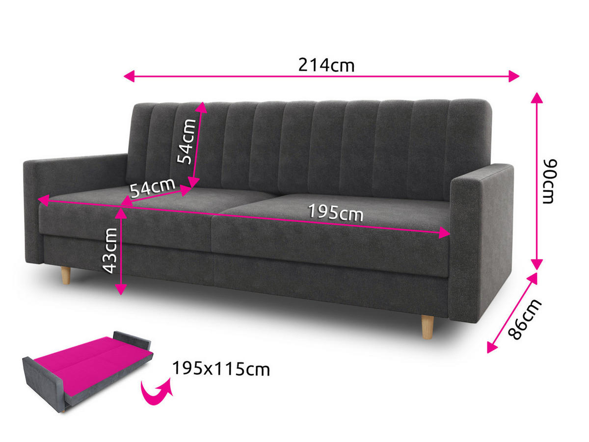 SCHLAFSOFA Sara - Beige, Holz/Textil (214/86/90cm) - Sofnet