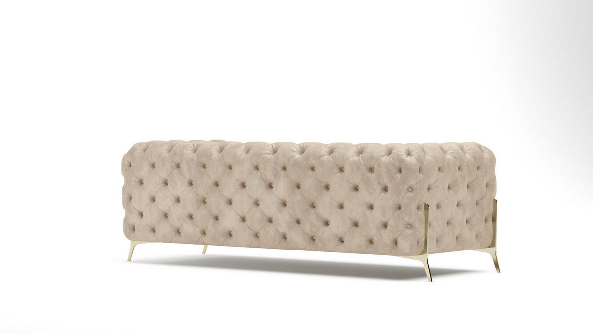 CHESTERFIELD-SOFA 3-Sitzer Vertex Beige Samt - Beige/Goldfarben, Holz/Textil (225/75/100cm) - S-Style Möbel