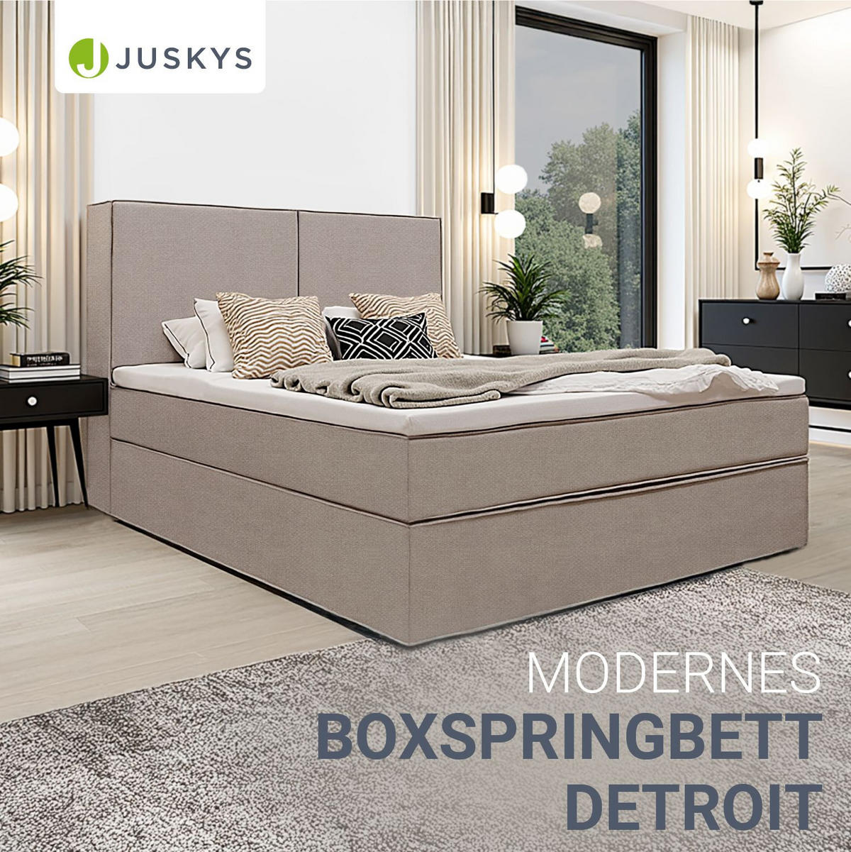 BOXBETT Detroit 180x200 cm Stoff Beige - Beige, Textil (180/200cm) - Juskys