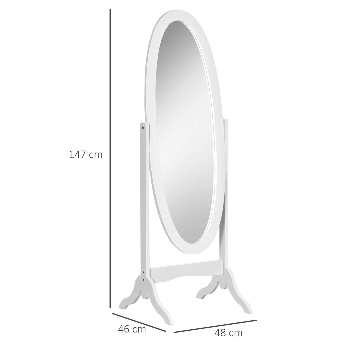 STANDSPIEGEL DE-17908 oval mit verstellbarem Winkel Weiß - Weiß, Holzwerkstoff (48/147/46cm) - ComfortXL
